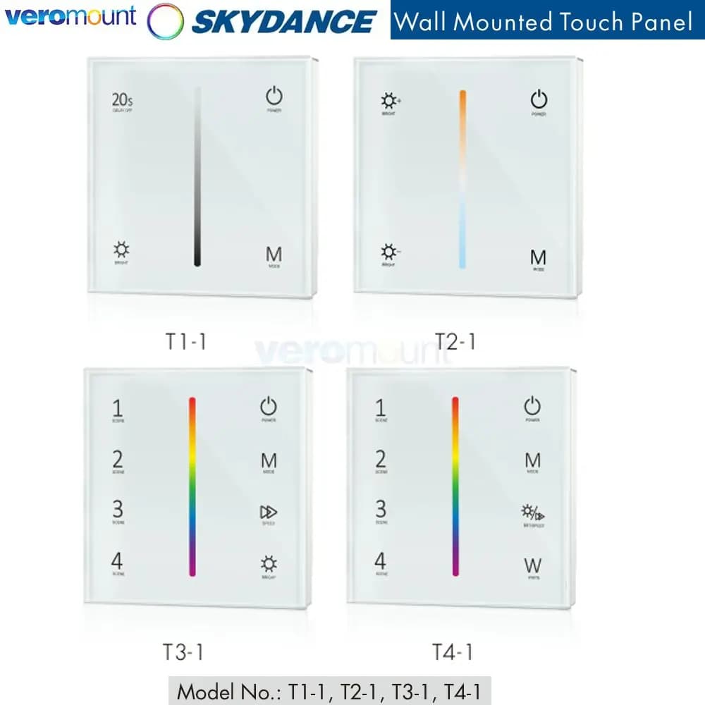 Skydance T1-1 DC12V 24V DIM CCT RGB RGBW Controller touch panel Montaggio a parete per controller LED monocolore/doppio colore/RGB/RGBW