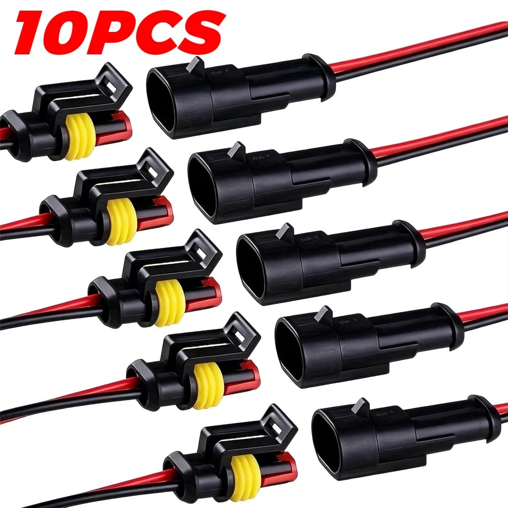Car Waterproof Electrical Connector 2 Pin Flame Retardant Nylon Wire Plug Truck Scooter Marine Boat Motorbike Cable Socket Part