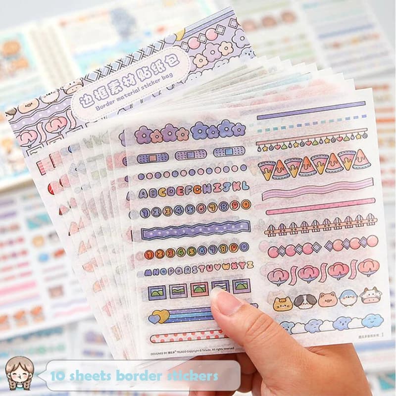 10 fogli adesivi bordo Kawaii fai da te Scrapbooking Journal Planner decorazioni per Notebook etichetta di cancelleria coreana indice adesivo