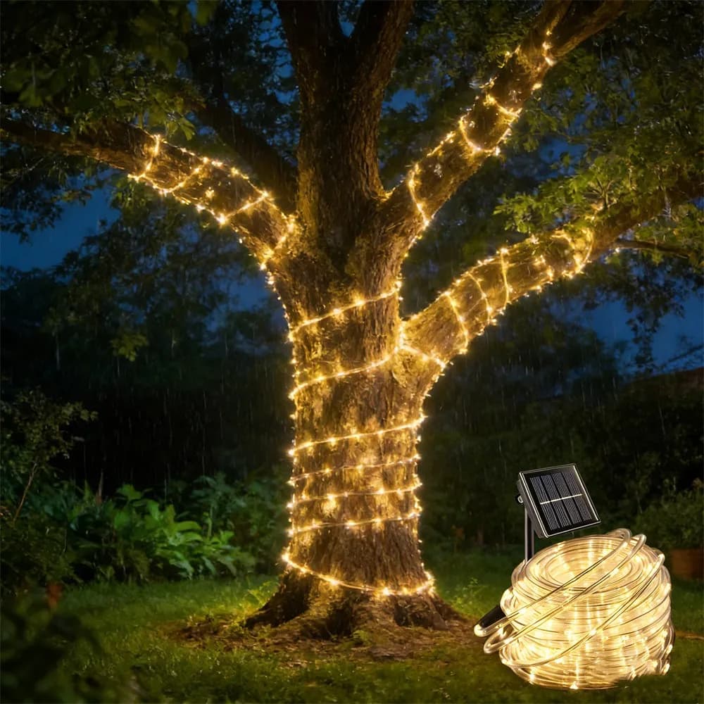 Luci Solari a LED a Corda per Giardino, Impermeabili, a Tubo, Ghirlanda Natalizia, Luci Fatate per Decorazioni Esterne e Domestiche