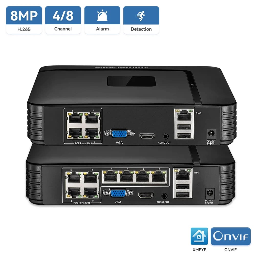 4k 8MP POE NVR Ultra HD 5MP IP Camera H.265 ONVIF CCTV System 48V POE Video Recorder 4CH/8CH Xmeye P2P Monitoring Camera RTSP