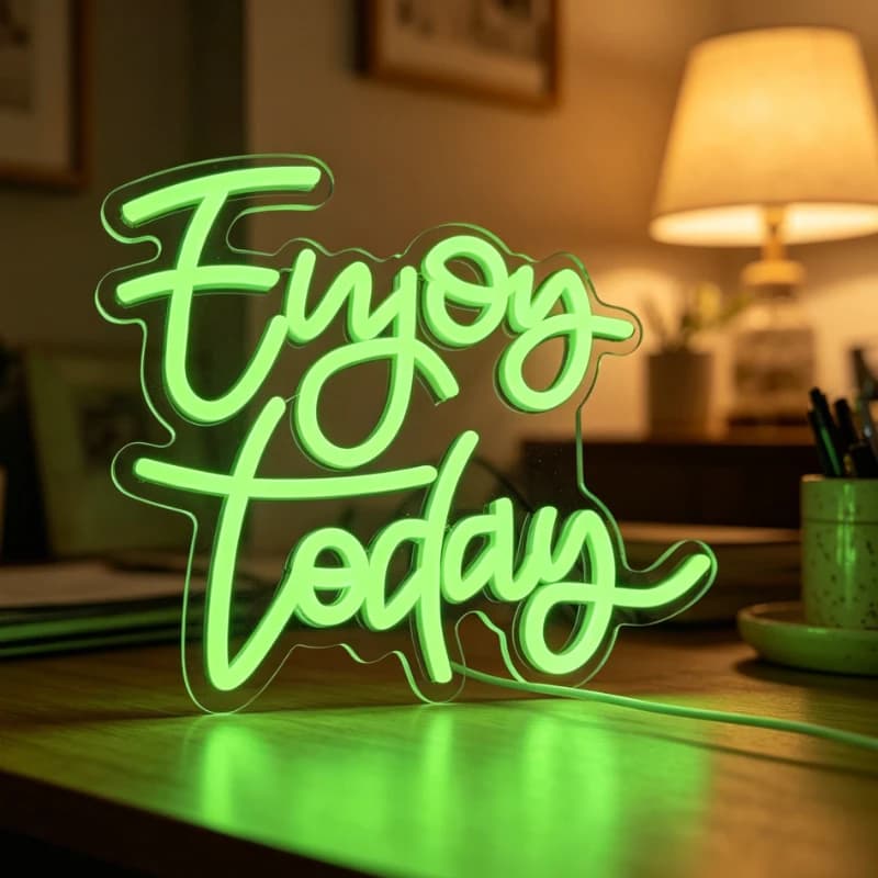 Insegna al Neon 'Enjoy Today' Verde, Luce al Neon per Camera da Letto, Studio, Bar, Lounge, Caffetteria, Pasticceria, Yoga, Decorazione per Cerimonie Nuziali