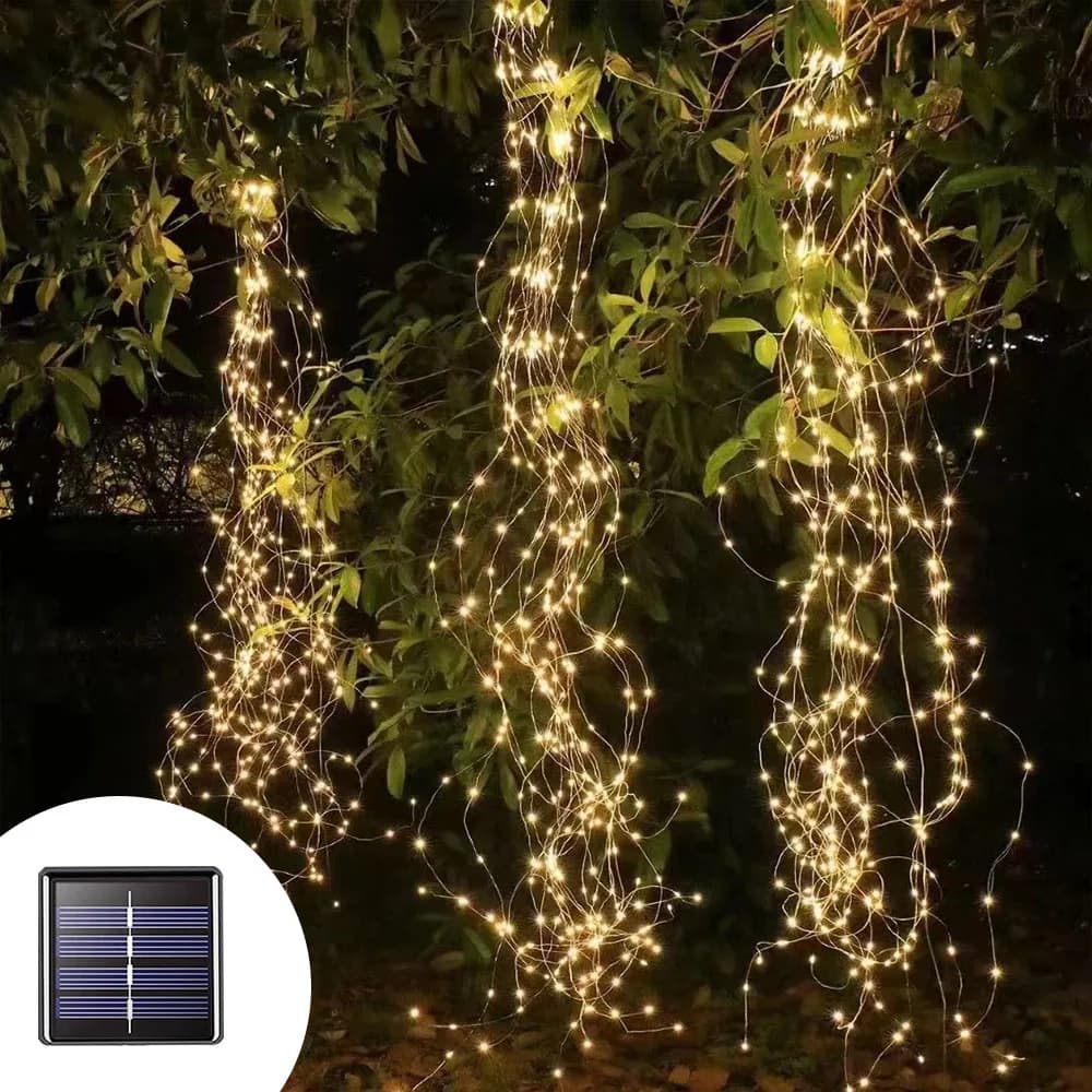 Luci a ramo a LED ad energia solare da 2 m con luce a cascata impermeabile in rame per la decorazione dell'albero di Natale all'aperto per feste in giardino