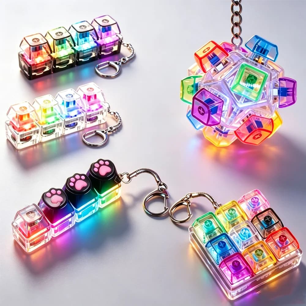 Hot LED Keyboard Keychain Fidget Toys Crystal Clicker Sensory Toy for Stress Relief Keyboard Keychain Fidget Toy for Adults Kids
