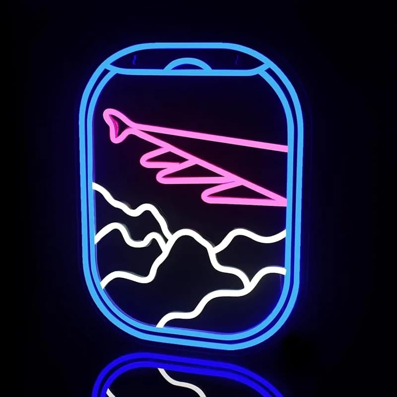 Finestra dell'aeroplano Visualizza insegne al neon Luce a LED Decorazione artistica da parete Finestra d'aereo Nuvola Camera da letto Gioco Soggiorno Ufficio Negozio Parete dell'aeroporto