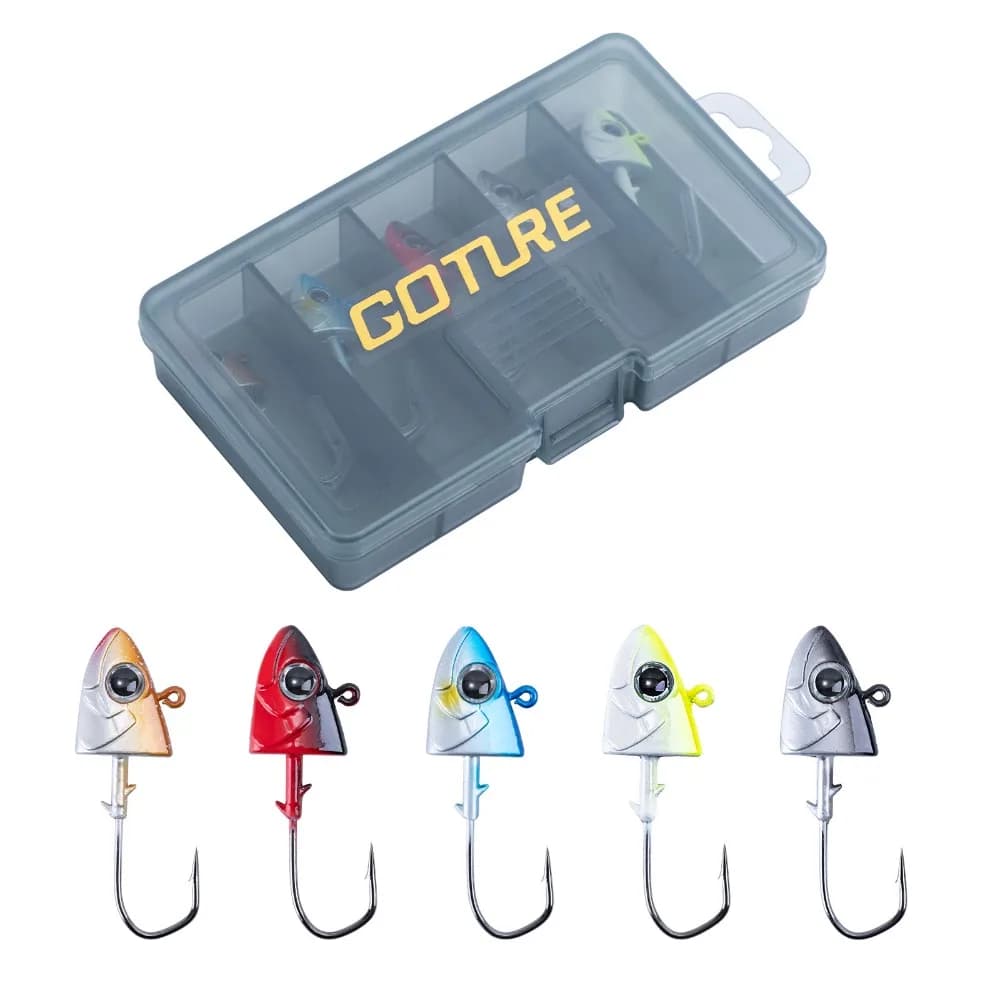 Goture Jig Fishing Head Hook 7-32g Worm Hook Bass Fish Tackle with Soft bait box Hook 3D Bass Ocean Boat Fishing