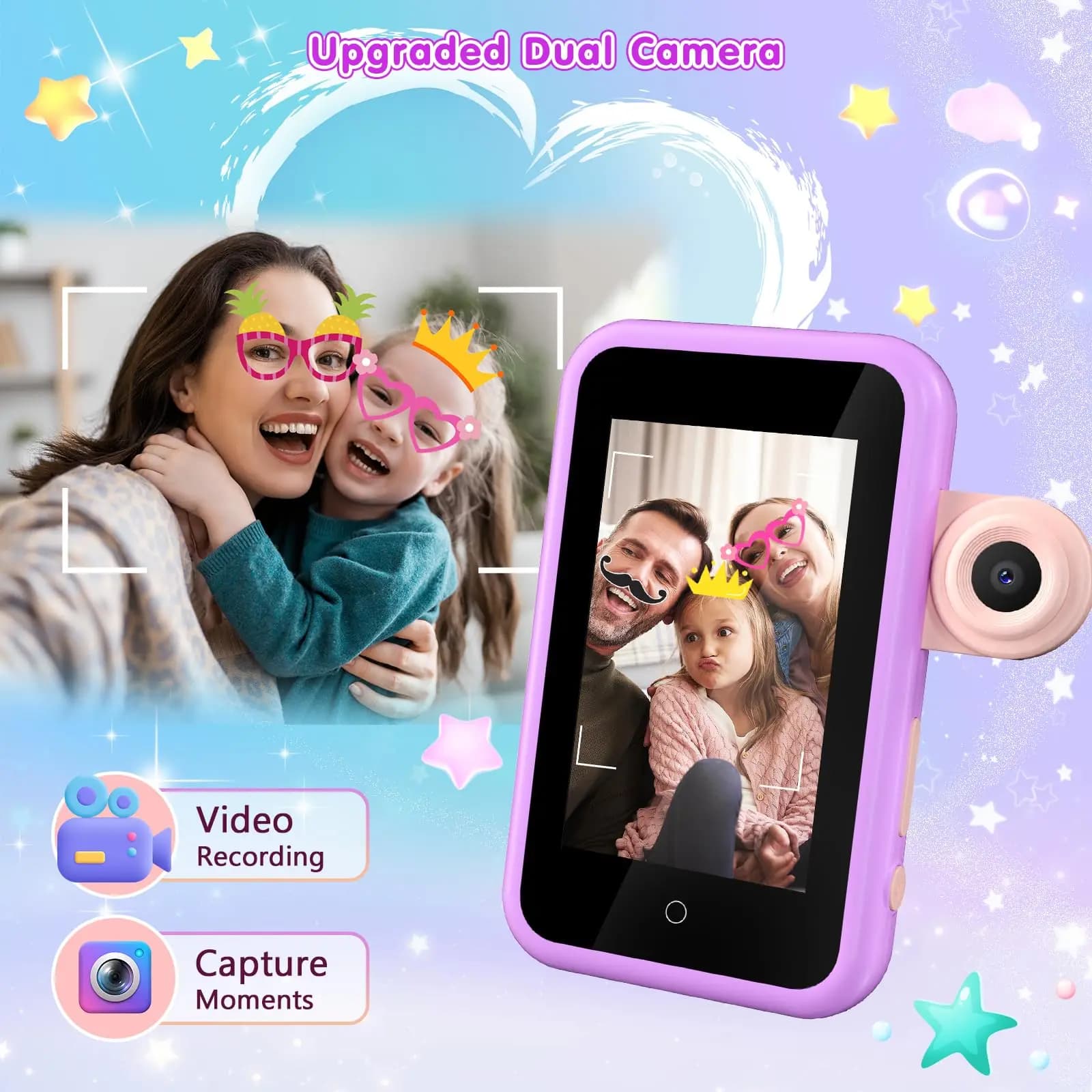 VATOS Smart Phone Toy-4" Telefono cellulare stile sirena con ampio touchscreen con doppia fotocamera Gioco musicale Giocattolo Regalo di compleanno per bambini3+