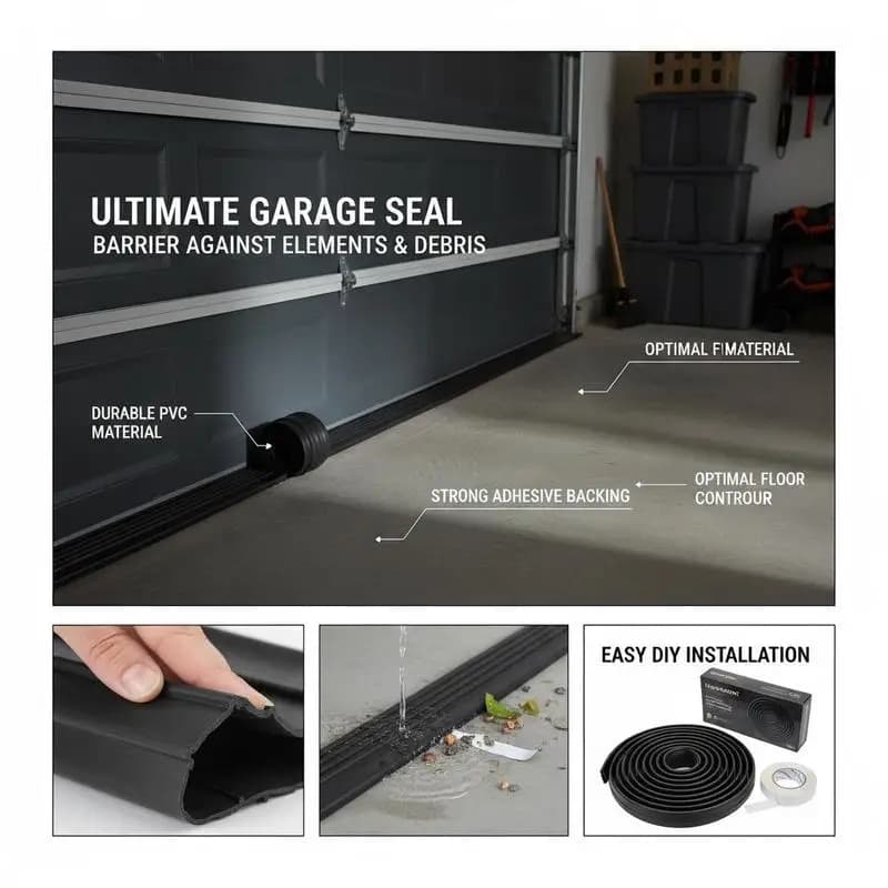 Soglia per porta garage da 12 piedi per garage, officina, magazzino, con retro adesivo, in PVC spesso, fai da te, ricambio, guarnizione inferiore resistente, nera