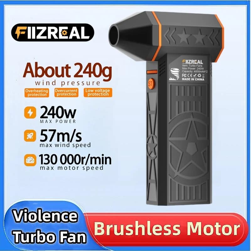 Fiizreal X50 Turbo Brushless 240W High Speed Portable 8000mAh Rechargeable 57m/s Typhoon Wind Type-C Rechargeable Camping Fan