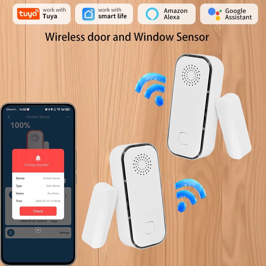 Tuya WiFi Sensore per porte e finestre Sistema di allarme di sicurezza domestica intelligente Rilevatore di apertura e chiusura Funziona con Alexa Google Home