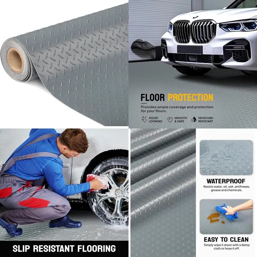 TUFFIOM Tappetino per garage 5 x 10 piedi, tappetini per garage in PVC con piastra diamantata addensata, rotolo per sotto l'auto, tappetini per garage