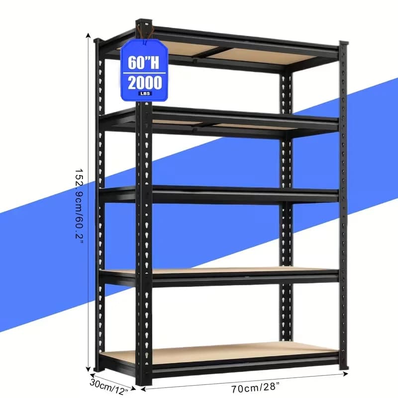 72"/60" H garage shelves, adjustable load rack with capacity of 2000 pounds per closet