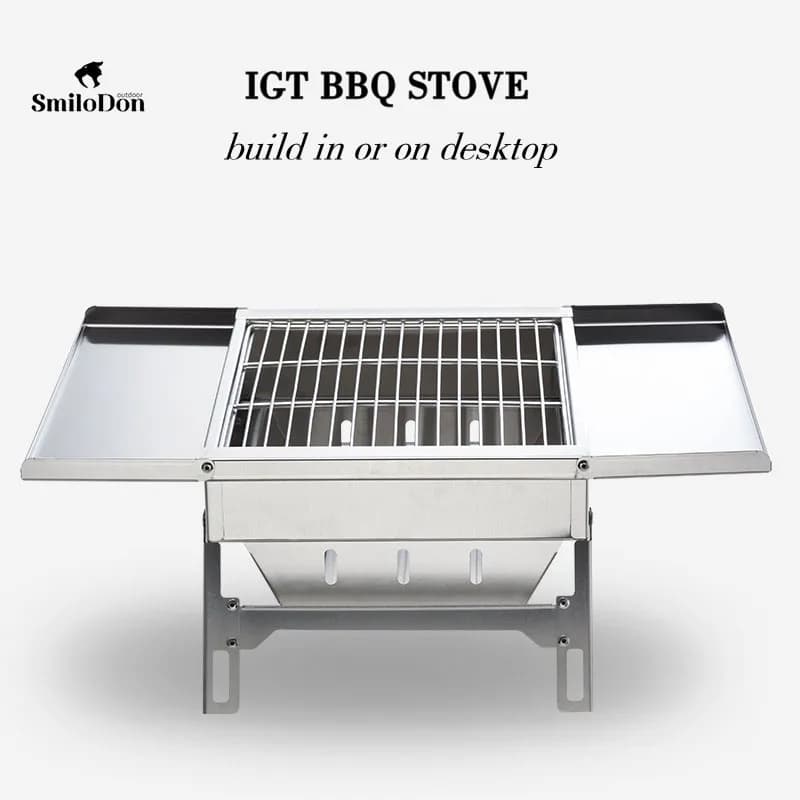 SmiloDon IGT Fornello per barbecue 1 unità Fornello da campeggio per barbecue Fornello per griglia a carbone Fornello pieghevole in acciaio inossidabile per tavolo IGT da esterno
