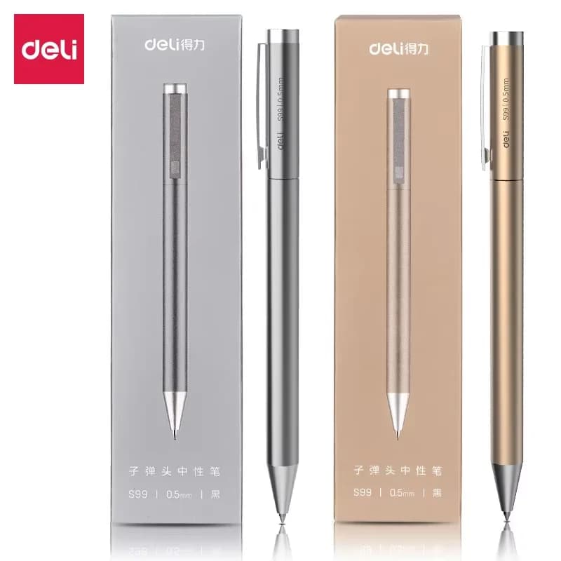 DELI Pens for premium metal signature 0.5 mm Smooth writing pens with silver gold gel ink for signature Certificates Menù