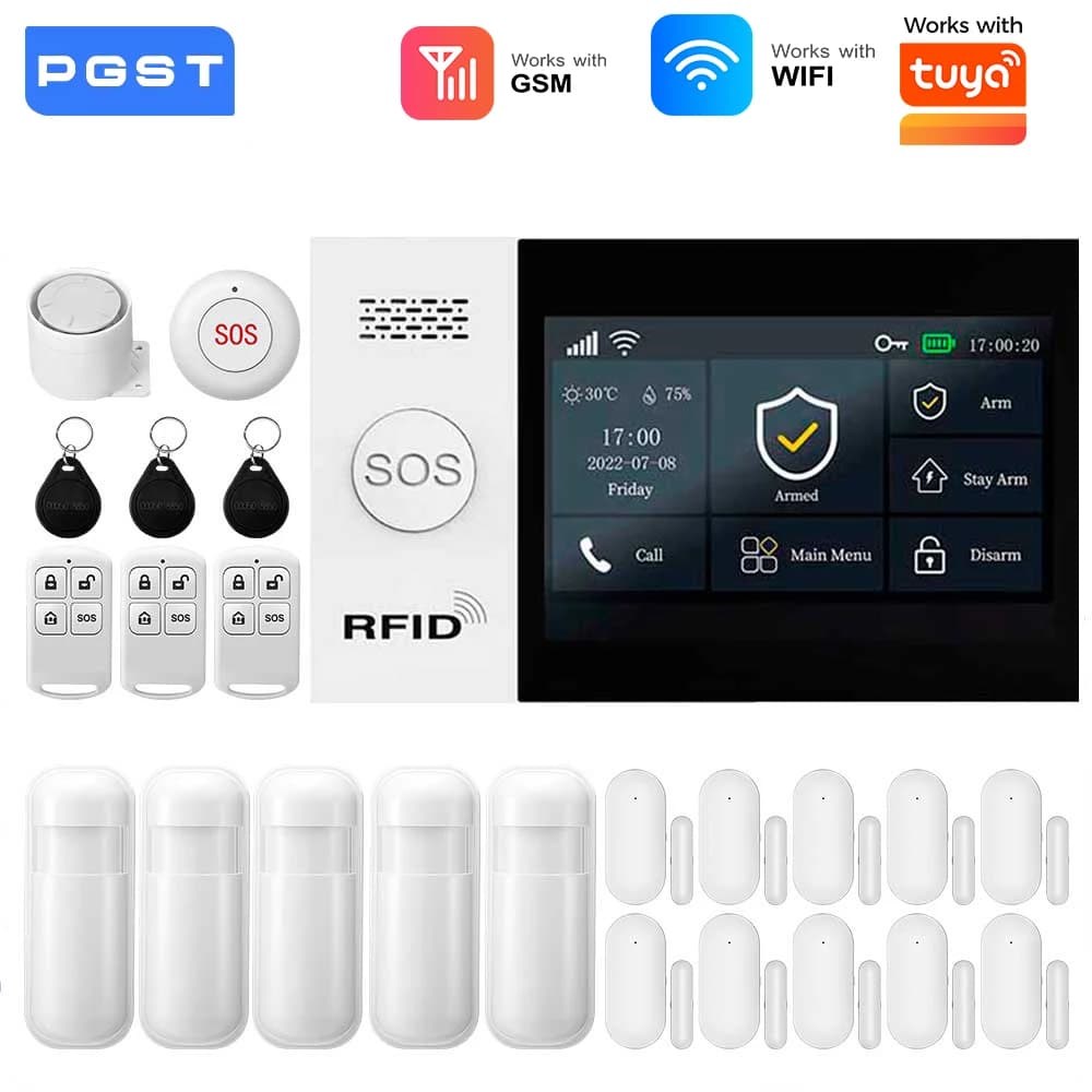 TUYA WIFI Smart GSM Sistema di allarme Vita intelligente Protezione di sicurezza per la casa con sirena solare wireless PIR Alexa