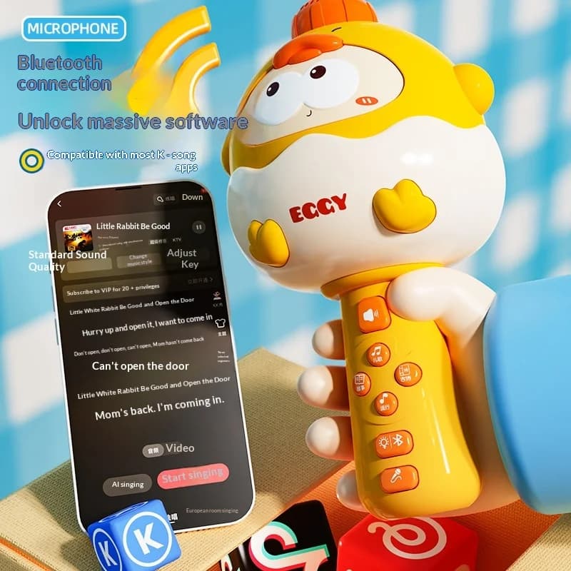 Microfono Karaoke Wireless Bluetooth a Forma di Anatra per Bambini, Macchina per Cantare con Cambio Voce, Giocattolo Educativo, Regalo per Neonati, Bambini e Bambine