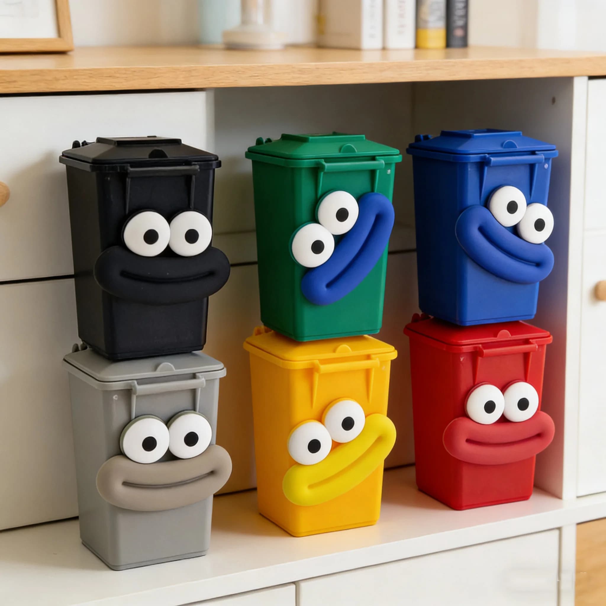 Pattumiera per bambini Bidone per lo smaltimento dei rifiuti per bambini Coperchio facile da sollevare Piccoli giocattoli per pattumiera - Divertimento design dei cartoni animati