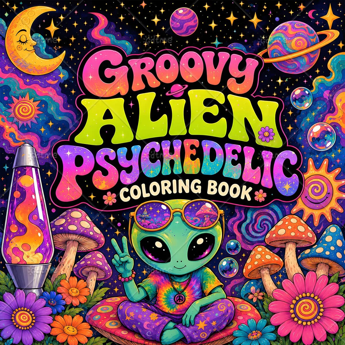 GROOVY ALIEN Coloring Book -Thick Paper for Adults Teens - Stress Relief Creative Cute Drawing Book DIY Gift Idea