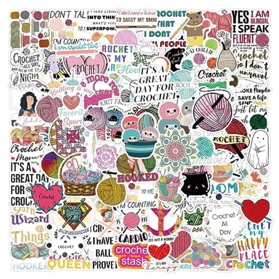 100Pcs Retro Stickers, Cute Knitting Tool Decals, Waterproof Vinyl Stickers for Craft Journals, Sewing Boxes, Home Decor, Ideal