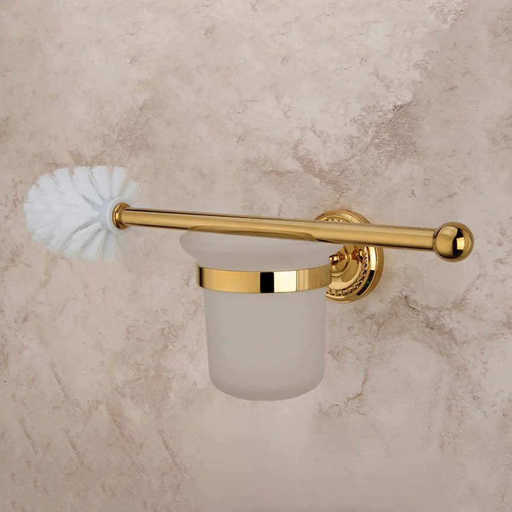 Set porta scopino per WC da bagno in ottone color oro di lusso montato a parete Set accessorio per il bagno tazza di vetro singola mba611