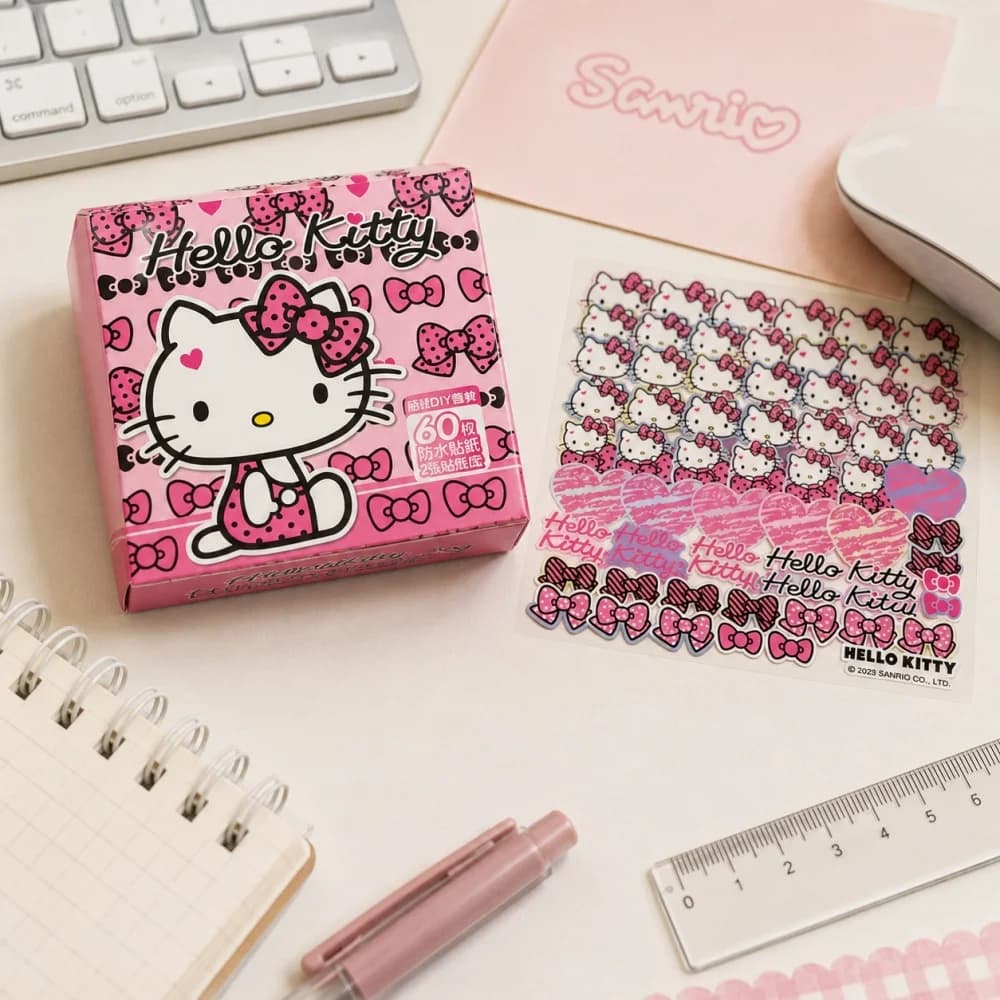 Genuine Hello Kitty Sanrio 60PC Gift Pack Waterproof Stickers Toys Crafts Planner Scrapbooking Party Favor Character Set Gifts