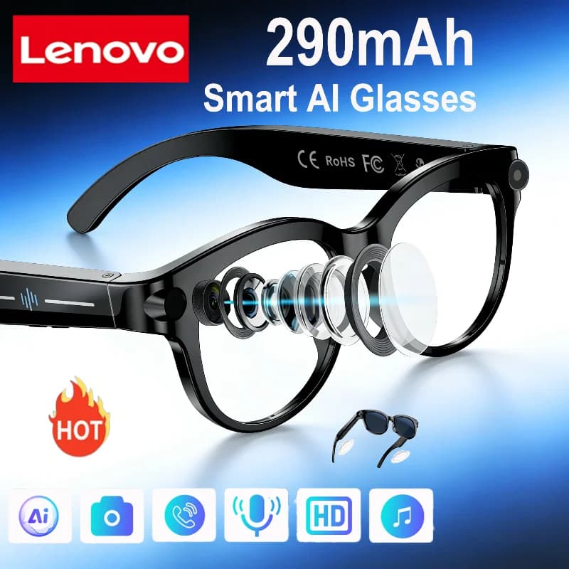 Lenovo HD AI Smart Glasses, Multifunction with Translation, Video Recording for Meetings, Sunglasses for Open Sports, Birthday Gift