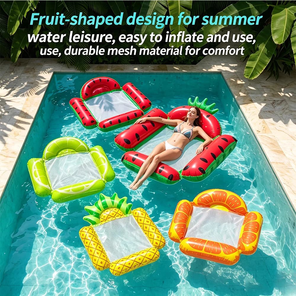 Amaca Gonfiabile con Motivo Frutta, Sedia Galleggiante Multiuso con Seduta in Rete, Lettino Galleggiante per Piscina, Lago e Spiaggia