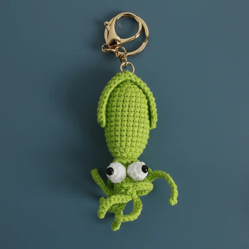Portachiavi all'uncinetto della serie Funny Squid, fatti a mano, simpatici pupazzi di calamari, ciondoli per borsa, portachiavi a forma di gambero lavorati a maglia, personalizzabili