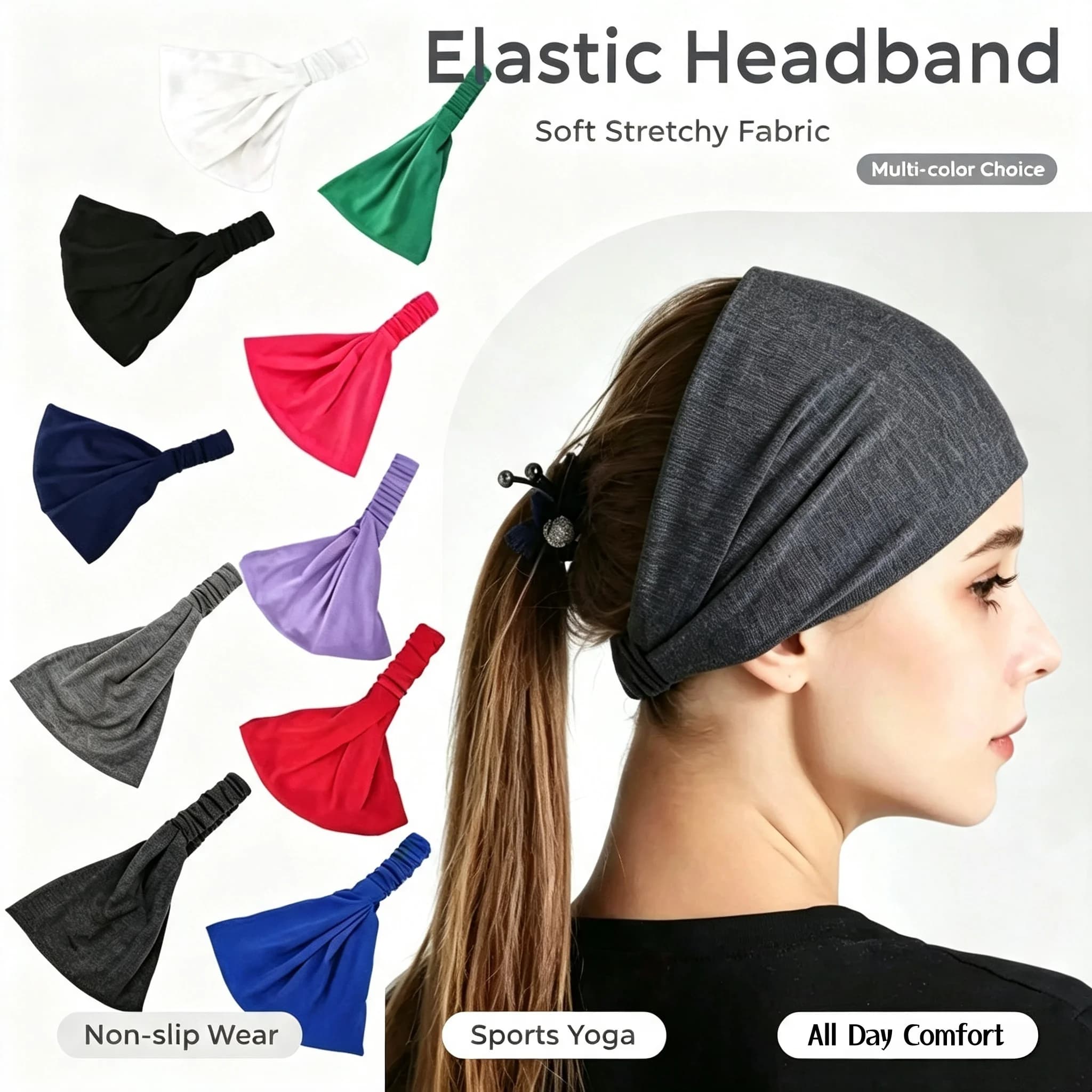 Wide Non-Slip Headbands for Women Soft Elastic Breathable Hair Bands Yoga Running Sports Workout Gym Head Wraps Turbans Bandanas