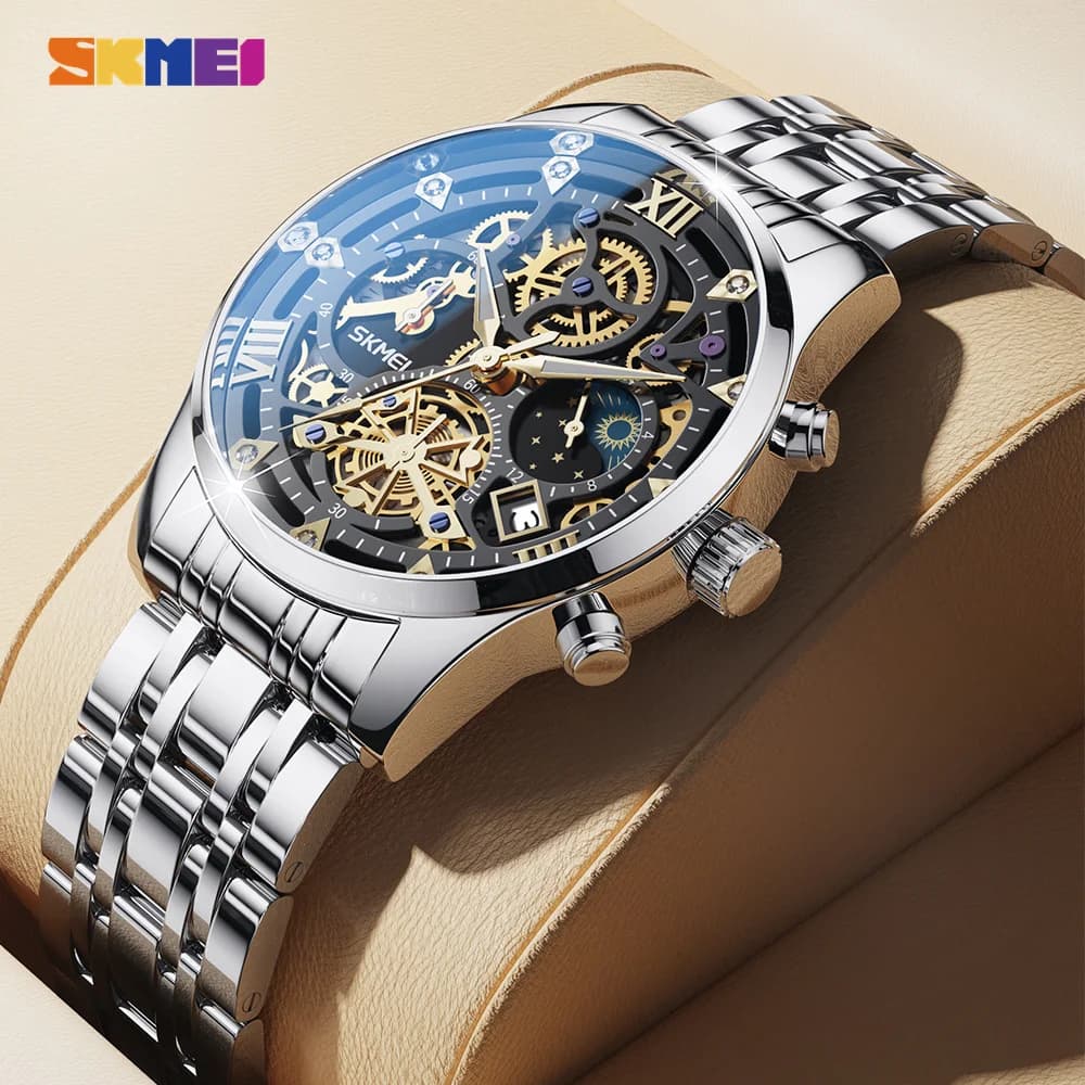 SKMEI Top Stainless Steel Luxury Brand Men's Watches 3Bar Waterproof Japan Quartz Movement Watches Polso reloj hombre