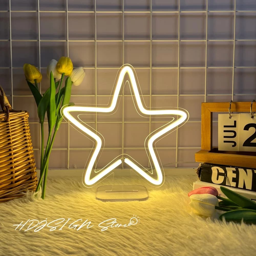 Star Neon Sign Illuminazione a LED Luce notturna Decor Tavolo Insegna a LED USB Led Neon Camera da letto Home Room Decor Dream Led
