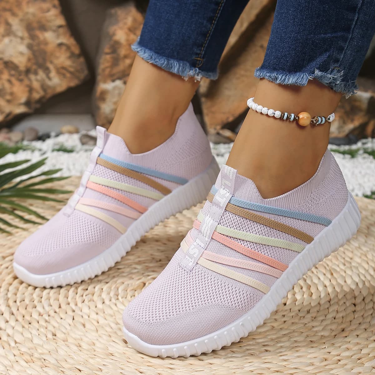 Delicate rainbow with pink shoes Women's sneakers women's sneakers women's shoes 2025 cheap shoes free shipping