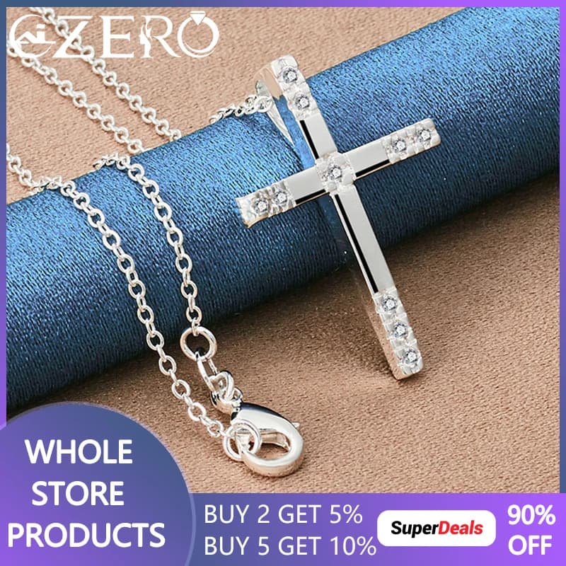ALIZERO 925 Sterling Silver AAA Zircone Collana con ciondolo croce Catena da 16-30 pollici per le donne Uomo Moda Festa di nozze Gioielli con ciondoli