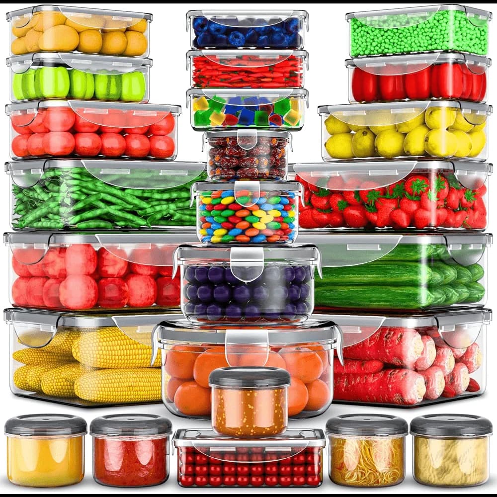50 Pcs Food Storage Containers With Airtight Lids Modern Clear Plastic Meal Prep Lunch Boxes Leakproof Stackable Containers Set For Fruits Leftovers Refrigerator Kitchen Pantry Storage Organization Housewarming Gift