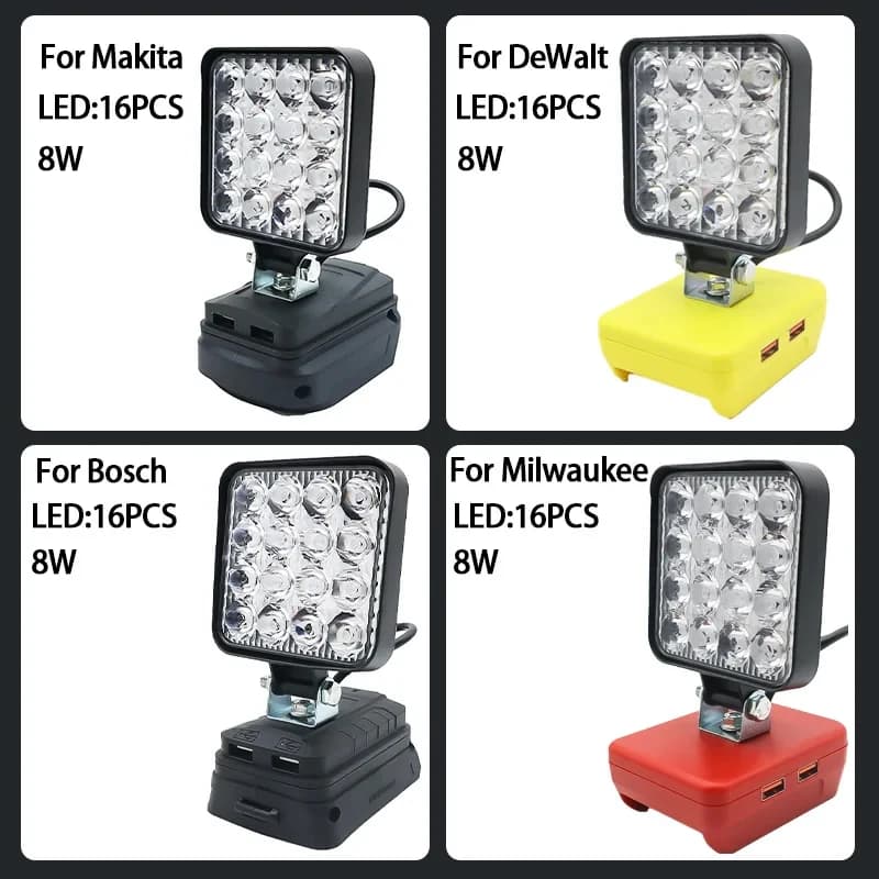 Luce a Led Per Dewalt Per Milwaukee Per Makita Per Bosch 18V Batteria Faretto Lavoro All'aperto Pesca Palmare Strumento di Emergenza Lampada