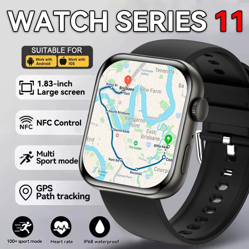 2025New Men Series GPS Track Smart Watch Donna Quadrante personalizzato da 1,83 pollici NFC Frequenza cardiaca Chiamata Bluetooth Sport Fitness Smartwatch