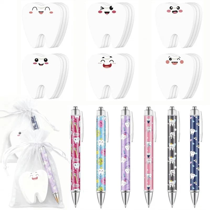 18 Set regalo per assistente dentale (contiene note adesive a forma di dente e penna a sfera) —— Forniture per ufficio per igienisti dentali divertenti, adatte