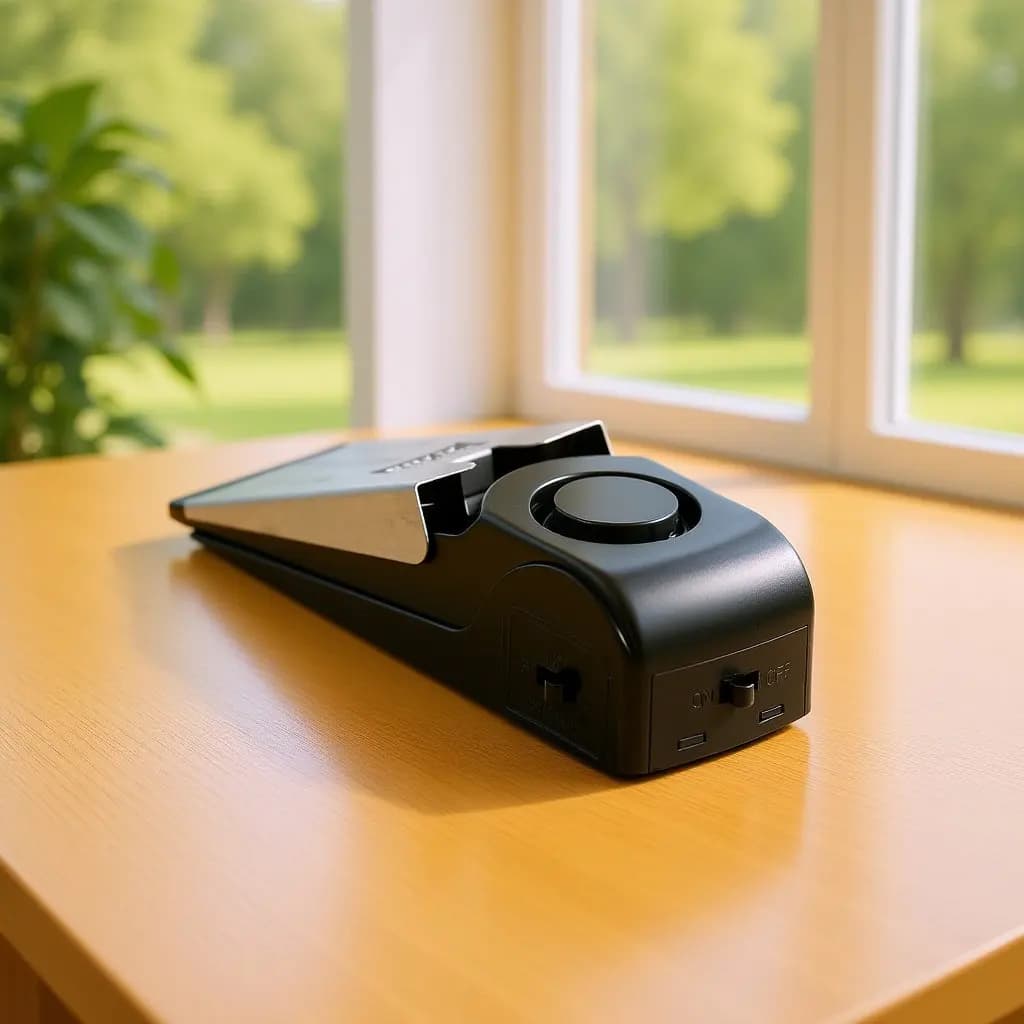 Allarme Portatile per Porta con Suono Forte 120Db, Cuneo di Sicurezza per Casa e Ufficio con Pulsante di Sensibilità Attivabile a Pressione, Nero