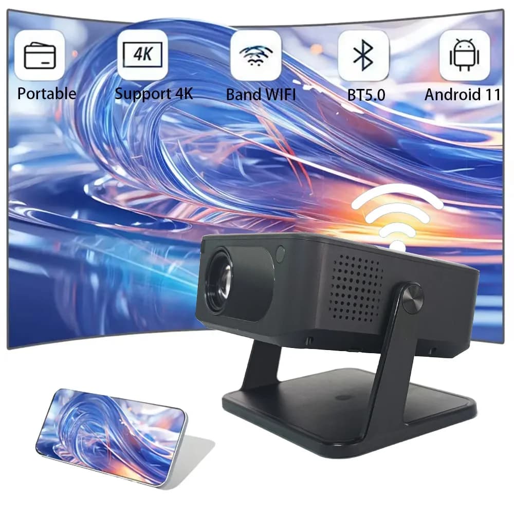 Mini proiettore HA109 Home Theater Android 11 BT5.0 WIFI Proiezione Freestyle Supporto Smartphone Stesso schermo di proiezione