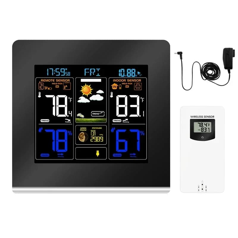 3379C Weather Watch Color Screen Weather Station LED Display Electronic Alarm Clock Indoor and Outdoor Temperature Humidity Meter