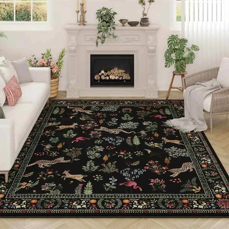 Tappeto per soggiorno Tappeti per camera da letto vintage con animali floreali Tappetino morbido antiscivolo Tappeto decorativo in peluche per asilo nido Alfombra onderв versa