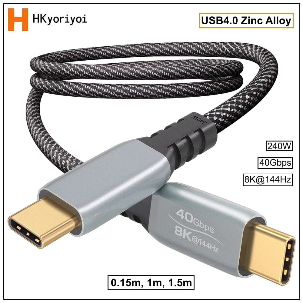 Zinc Alloy USB4 USB C Cable Data 40Gbps 8K 4K HDR 240W PD3.1 Fast Charging For Thunderbolt 4/3 For eGPU Monitor Laptop Hubs
