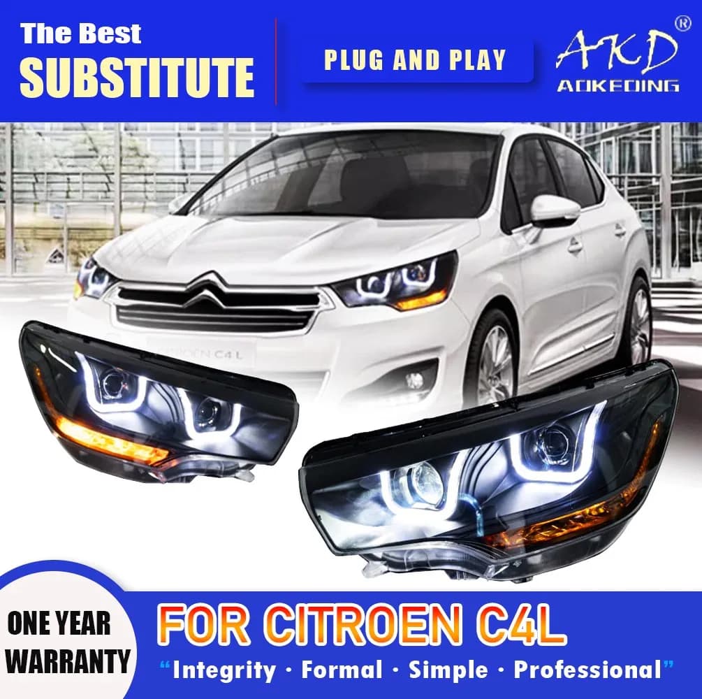 AKD Head Lamp per Citroen C4L LED Headlight 2013-2016 fari C4 DRL indicatori di direzione High Beam Angel Eye obiettivo del proiettore