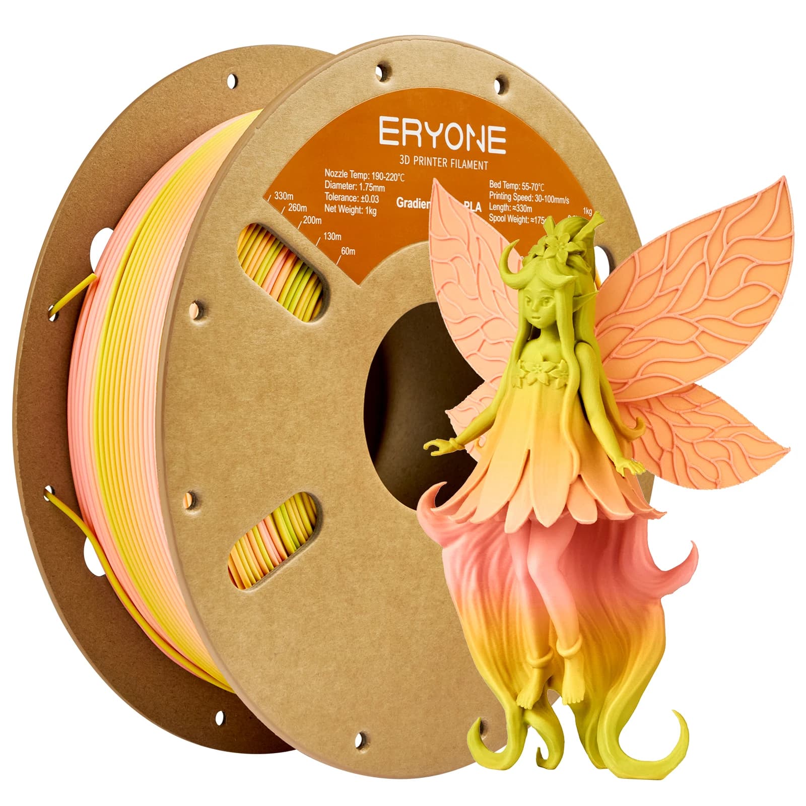 Filamento per stampante 3D ERYONE 1KG PLA opaco sfumato 1,75 mm, finitura opaca sfumata multicolore, bobina da 1 kg liscia e antiriflesso