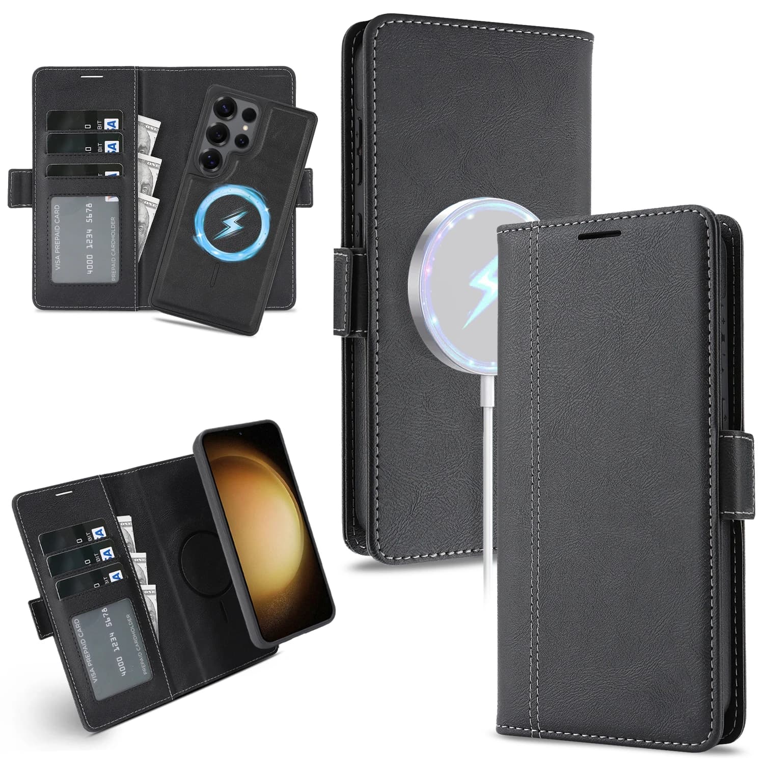 2 in 1 detachable leather wallet case for Samsung Galaxy S22 S23 S24 Plus S25 Ultra magnetic luxury corporate protective case
