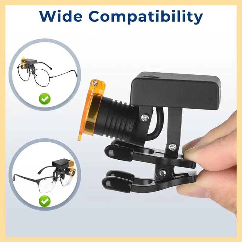 Spina GOOD-US, lampada frontale a LED da 3 W con filtro ottico e clip universale, compatibile con lenti di ingrandimento e occhiali di sicurezza