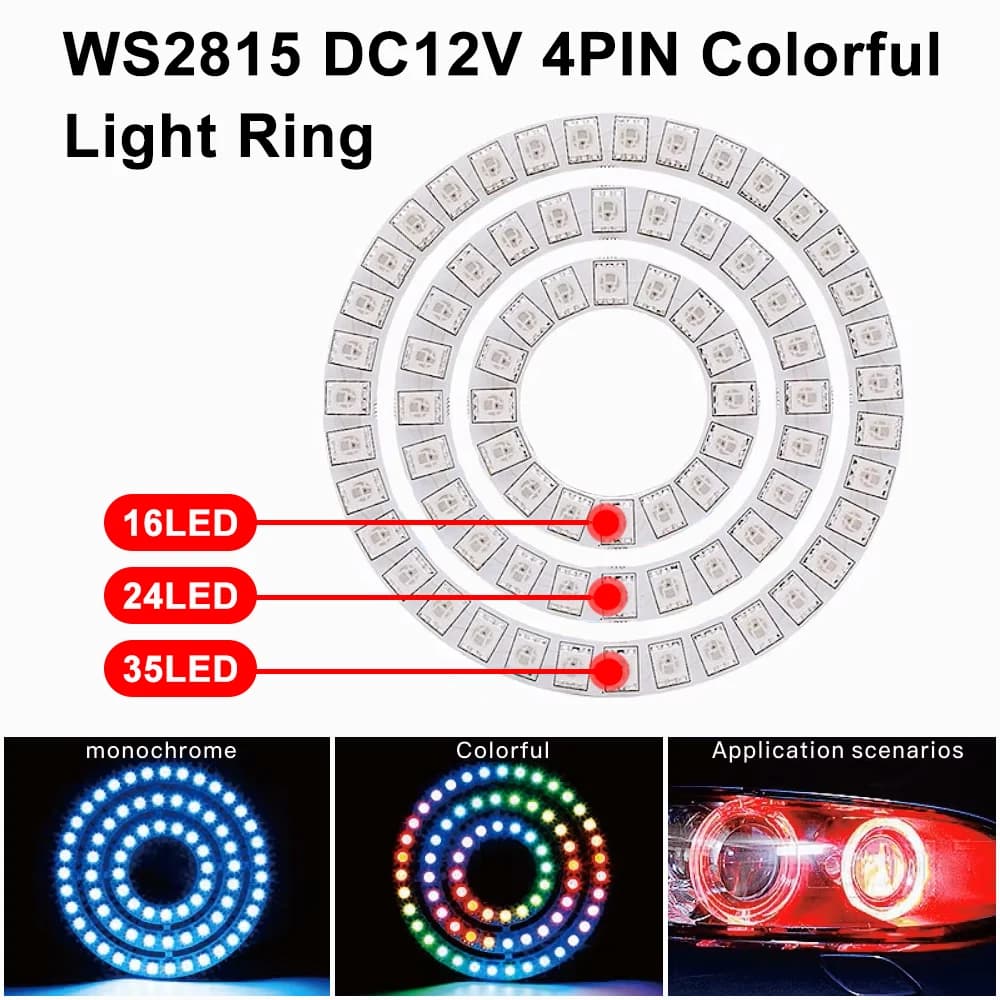 4Pin DC12V WS2815 16/24/35 Pixel Luce Rotonda Colorata Anello LED FAI DA TE IC Integrato Indirizzabile Individualmente 5050 Modulo RGB