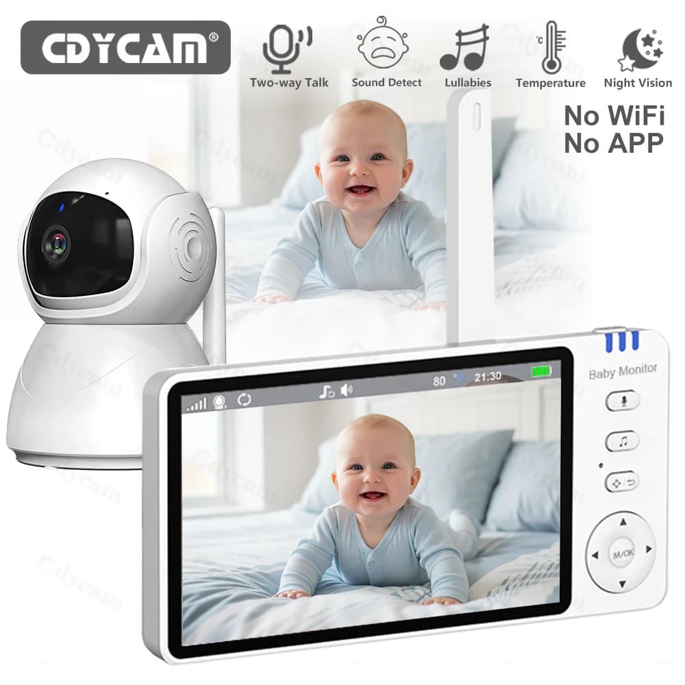Baby monitor 5.0 inch video with Pan Tilt Audio camera Bidirectional wireless Night Vision Security Babysitter VOX Alarm Clock USB Charge