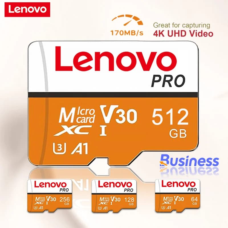 Soluzioni di archiviazione Lenovo SD/TF da 512/256/128/64 GB, grande capacità, alta velocità di lettura/scrittura, adatte per computer desktop, Mac, fotocamera