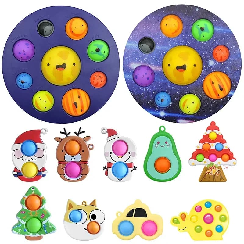 Otto pianeti Semplice fossetta Pop Fidget Giocattolo sensoriale portachiavi Sollievo dallo stress Bordo antistress Autismo Ansia Agitarsi Giocattolo per i bambini